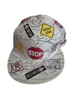 Men's City Hunter Road Sign Print Hat One Size White Black